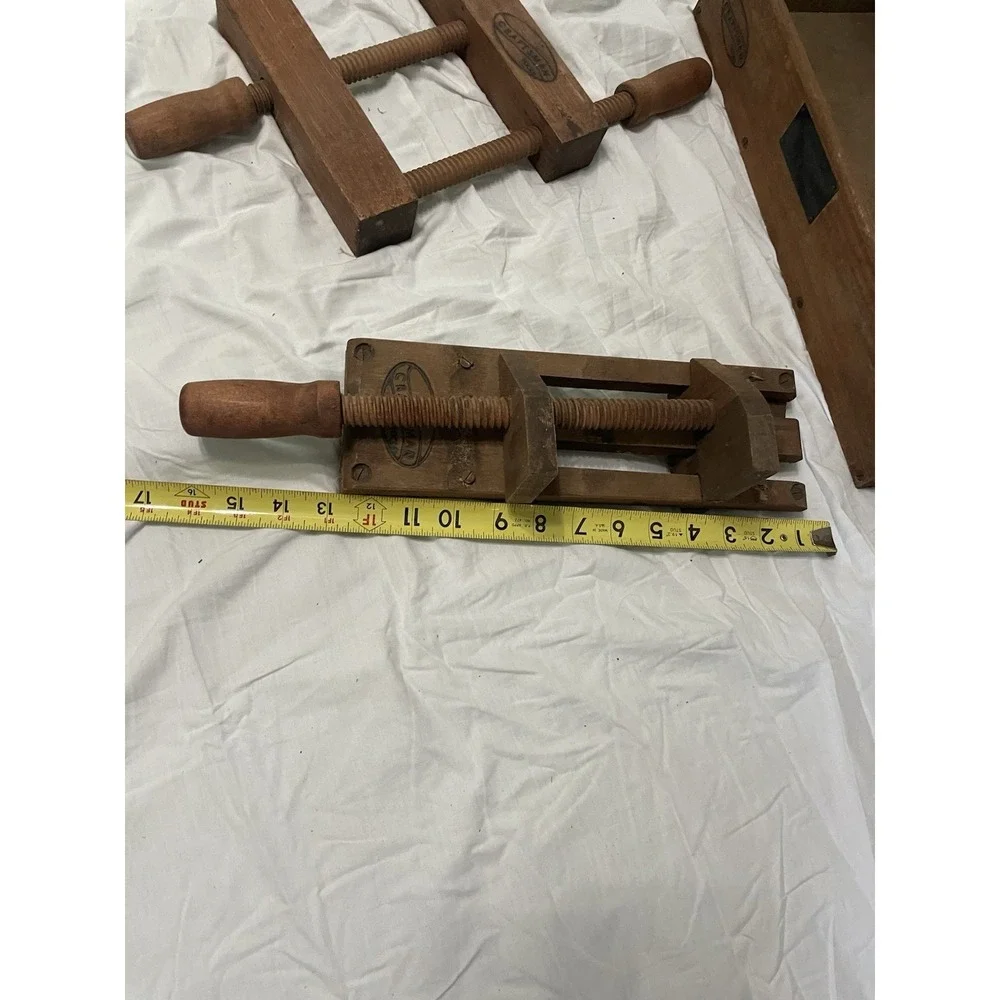 Vintage Wood Clamp, Sears Craftsman Lot Of 2 With Wooden Tool Carrier
